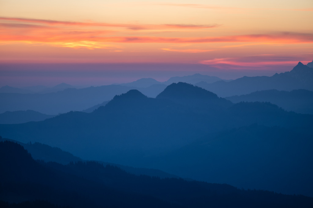 Silhouettes of the mountains before sunrise 