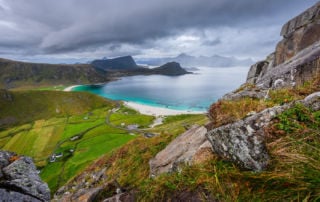 Hike to Mannen view of the beach from a mountain side