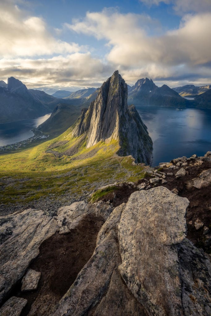 Hesten a pointy mountain in the Norwegian island of Senja is one of the best hikes for photography in Norway.