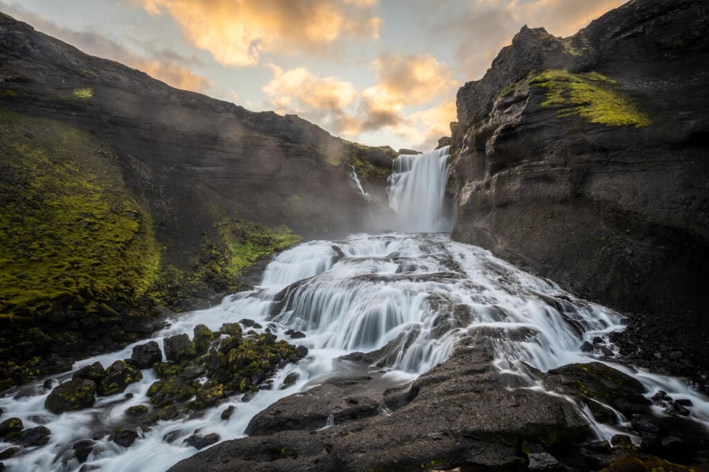 Ofaerufoss hike a stunning waterfall in the highlands of iceland