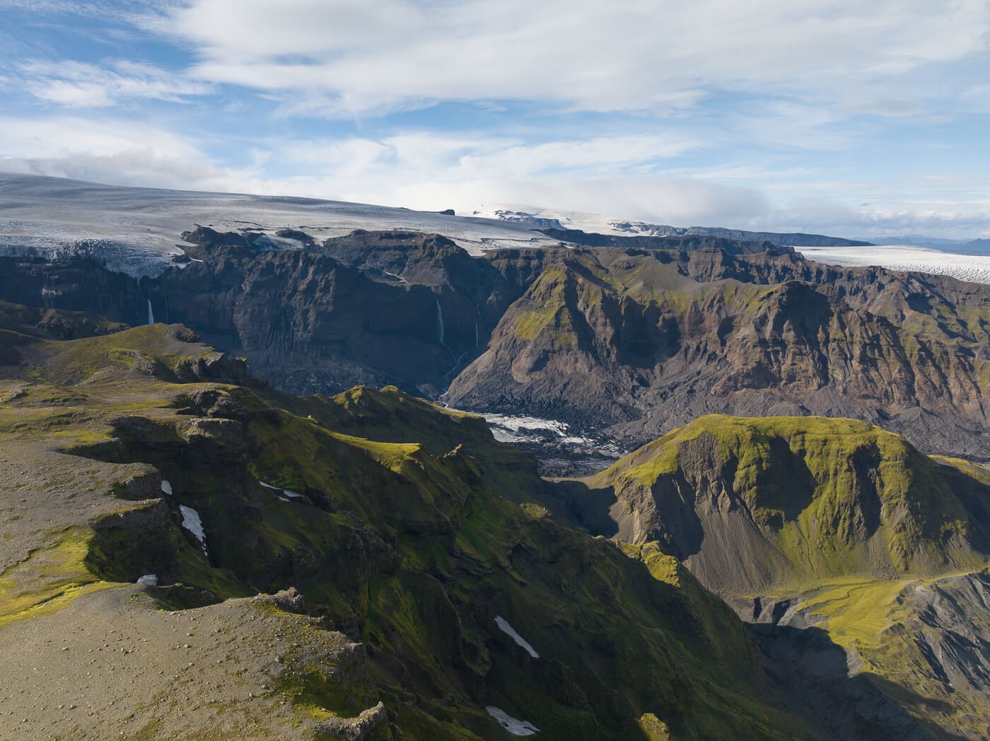 View of glaciers and ravines in Thakgil on the longest hike from the thakgil campsite.