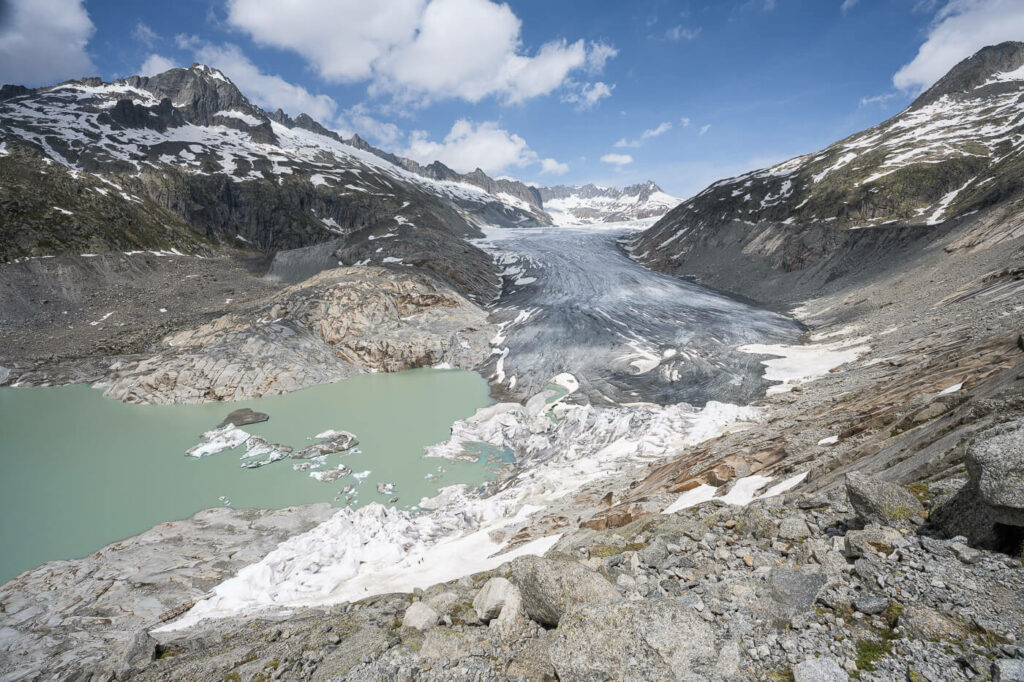 Panoramic view of the Rhone glacier taken during hike