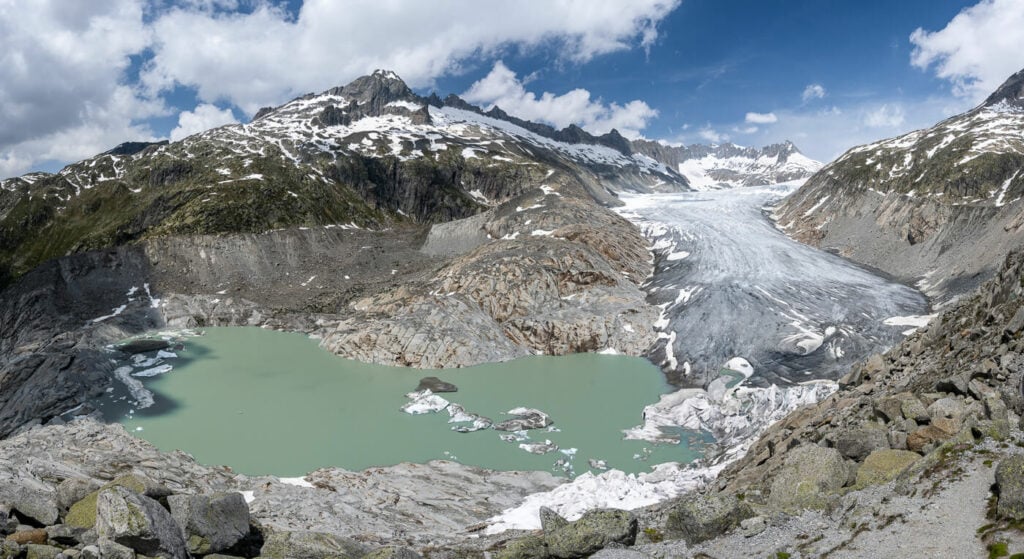 Panoramic view of the Rhone Glacier on a Sunny Day