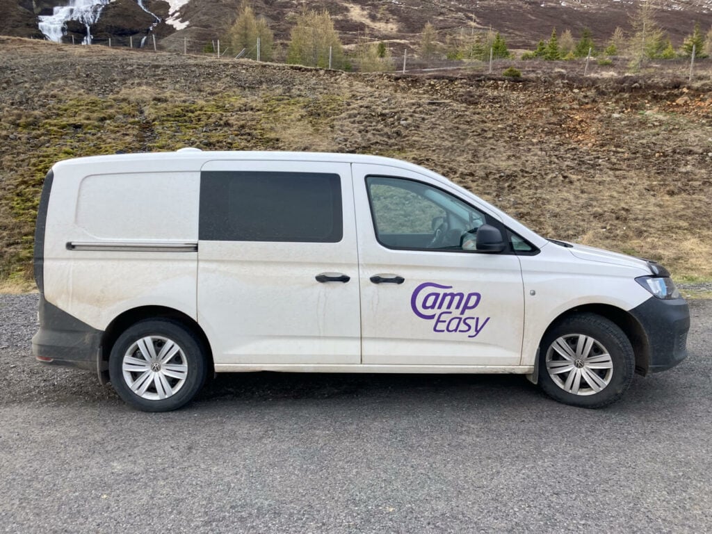 Campeasy small caddy campervan used during a ring road trip in Iceland.