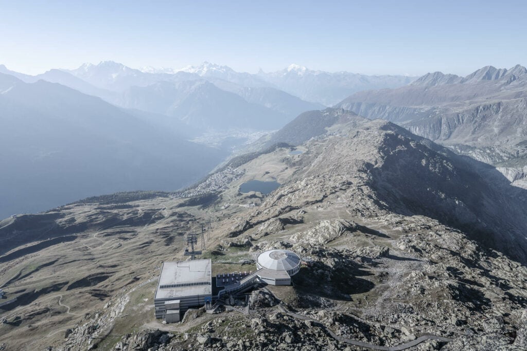 Bettmergrat station in the Aletsch arena, viewed from above.