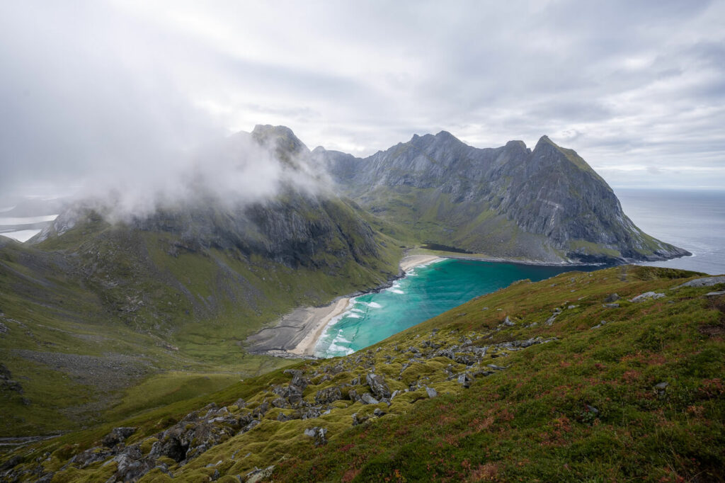 panoramic image of a secluded bay in the fjords of norway