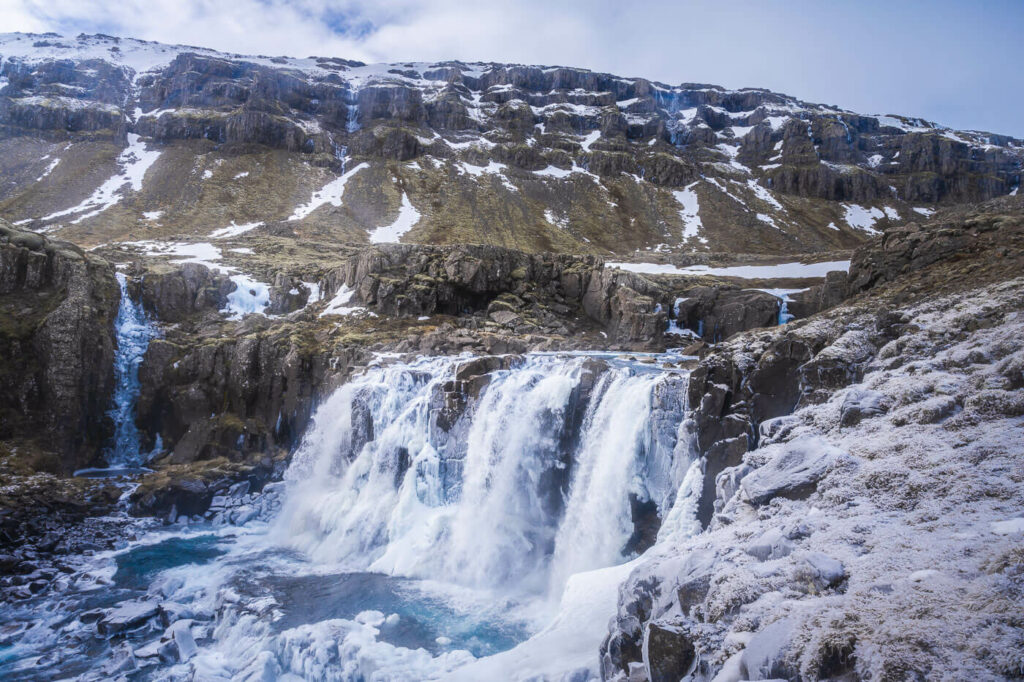 Múlafoss waterfall at the end of the F0ssalar hike in east Iceland