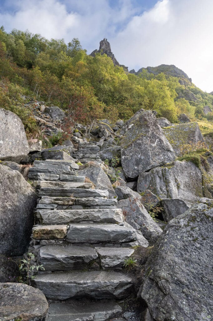 Stone Stairs built by sherpas in a forest in Svolvaer
