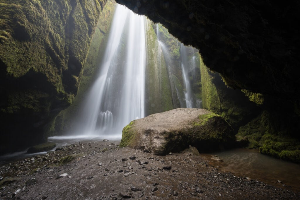 Cave with a waterfall in it in Iceland