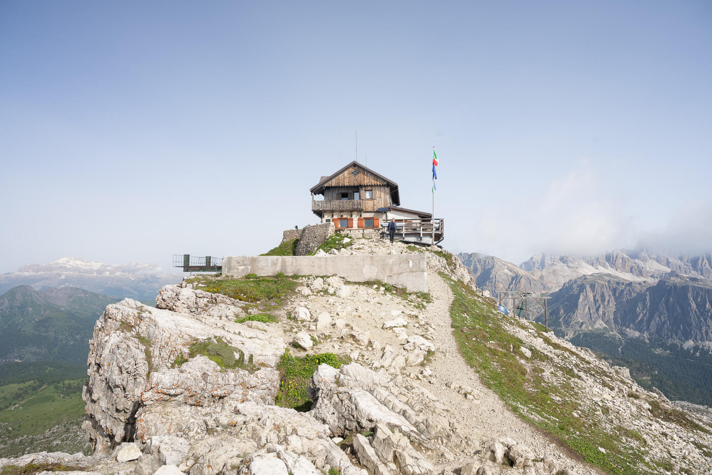 View of Rifugio Nuvolau at the top of the hike that leads there.