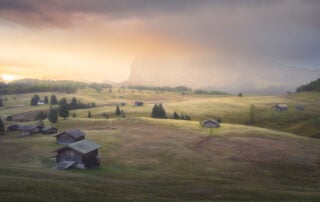 View of Alpe di Siusi in the Dolomites at sunrise