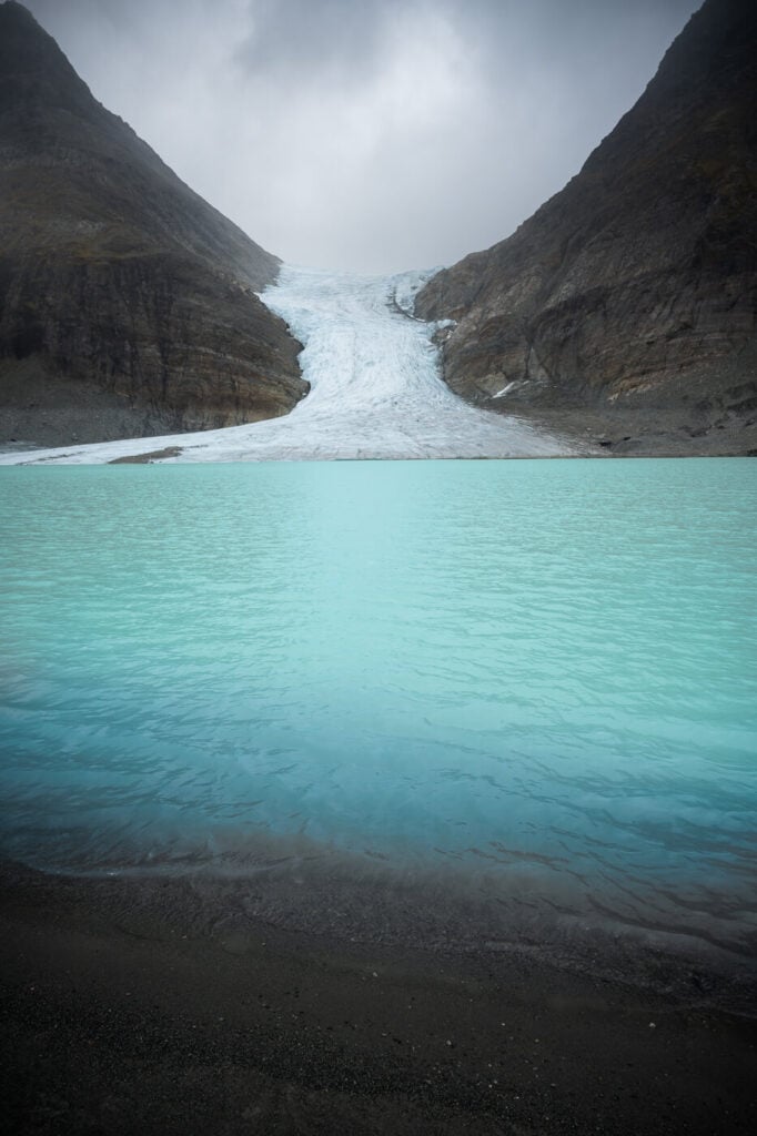 Steindalsbreen Glacier and glacial lake, with its turquoise waters.