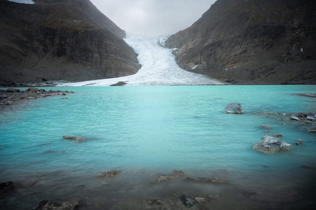 Steindalsbreen glacier and glacial lake