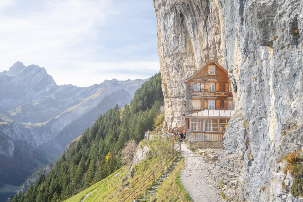 Äscher Berghaus, a mountain hut built on a cliff