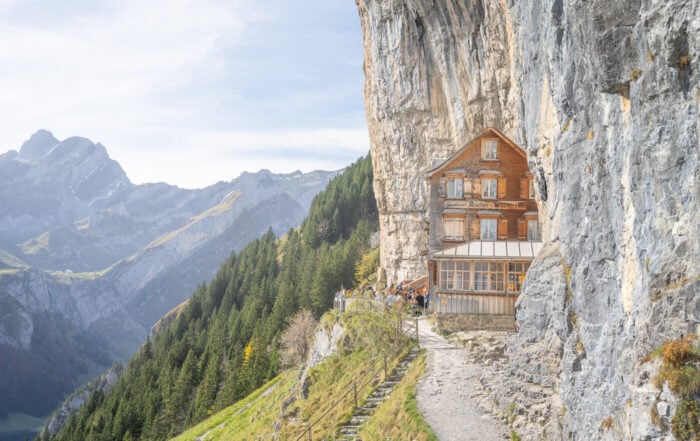 Äscher Berghaus, a mountain hut built on a cliff