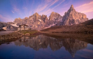 Alpenglow on Pale di san Martino at the Baita Segantini viewpoint.