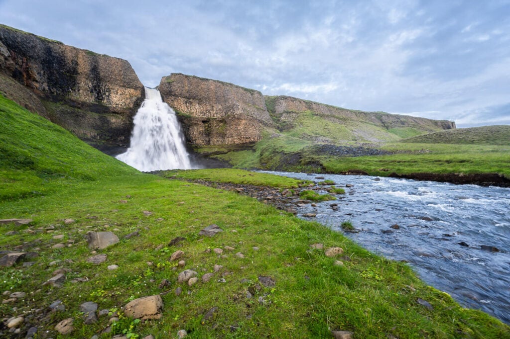 Waterfall Bergarfoss in north Iceland