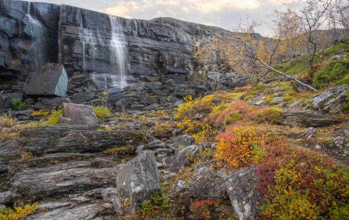 Orvvosfossen Waterfall in Norway at Sunset