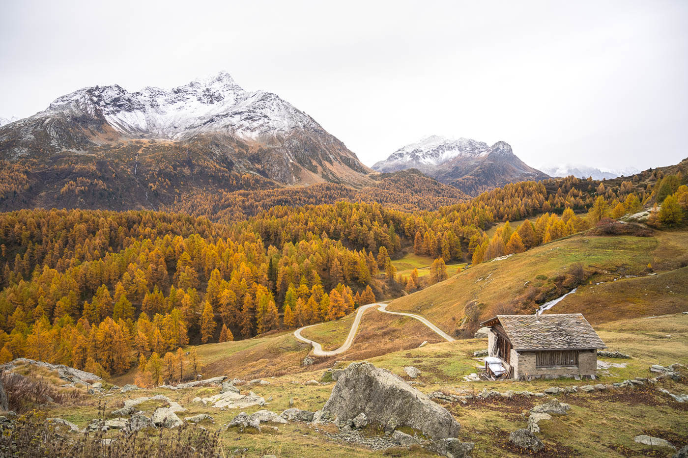 Solitary mountain hut in the Engadine.