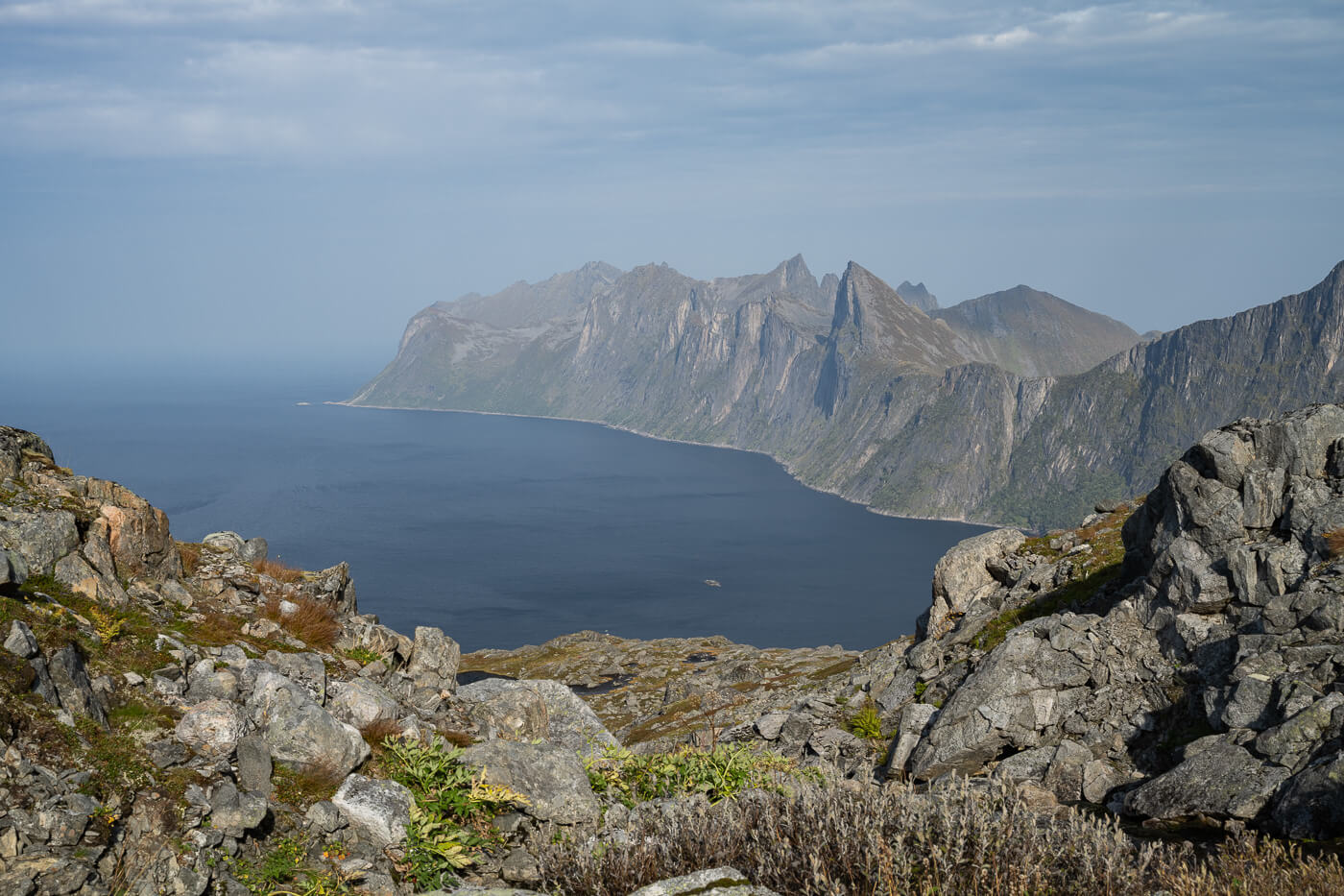 View of the coastline on a island in northern norway.