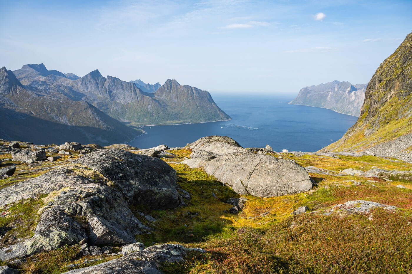 View of the Senja coastline from the Breidtinden hiking trail.