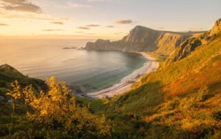 View of Høyvika beach on Andøya at sunset