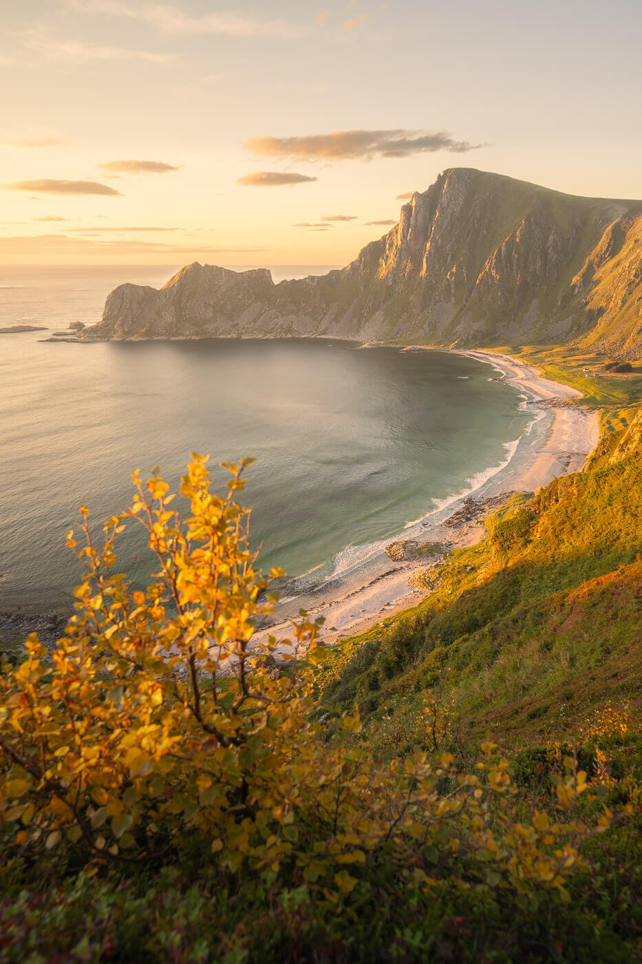 Hoyvika beach hike viewpoint at sunset