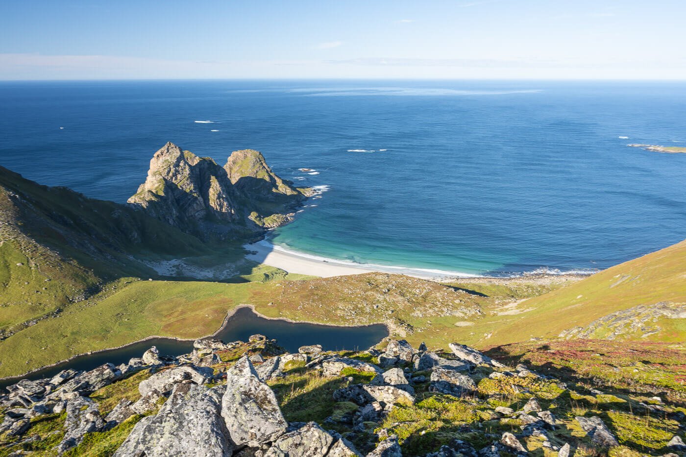 View of Otervika beach form Nonstind, a nearby mountain.