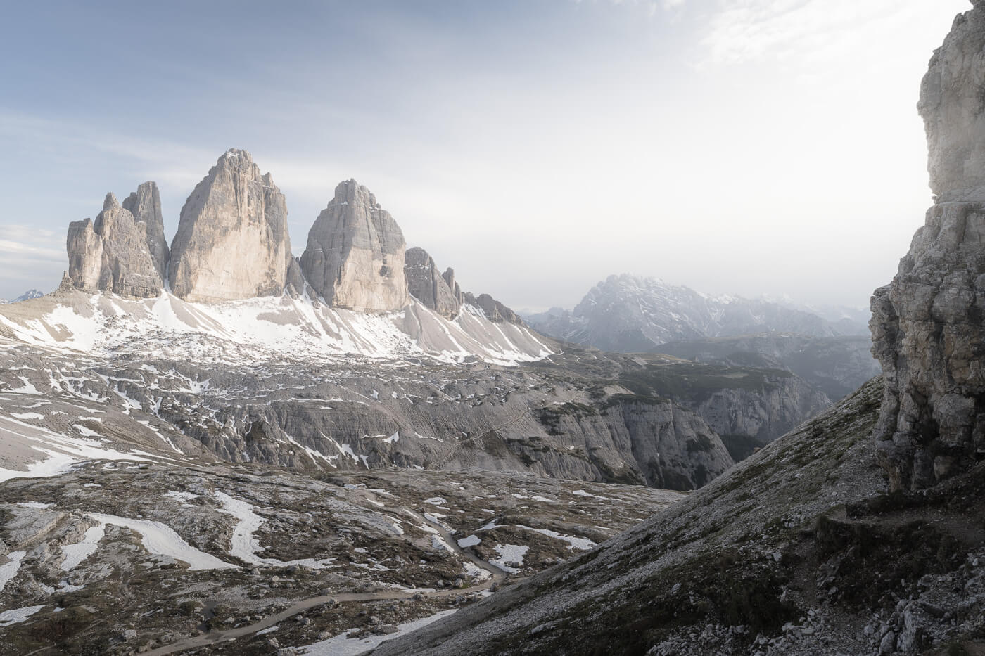 View of drei zinnen from aboce drei zinnen hut