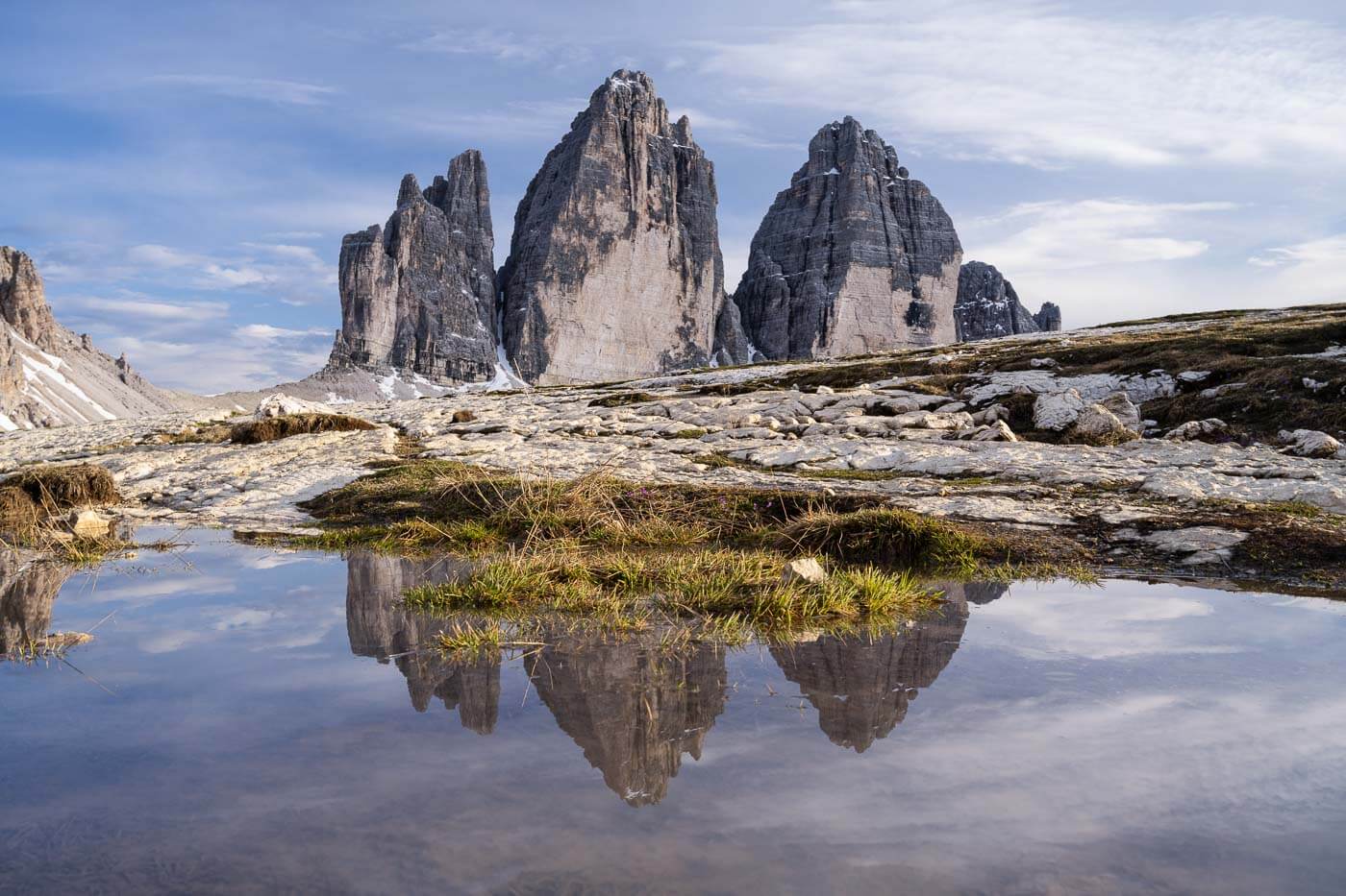 Thre cime di lavaredo reflections in a pond