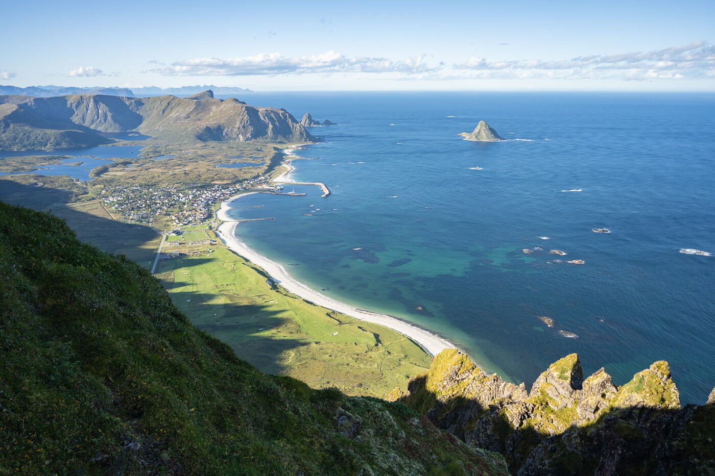 View of the landscape from the top of Røyken a mountain you can hike to on the island of Andoya 