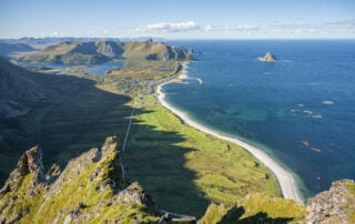 View from the top of the Røyken Hike, with BLeikstranda and Bleik in the background.