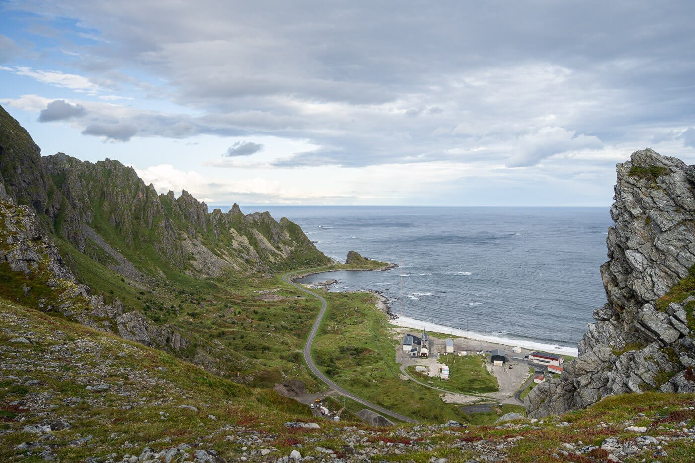 View of sea cliffs from the side of a mountain in Andoya