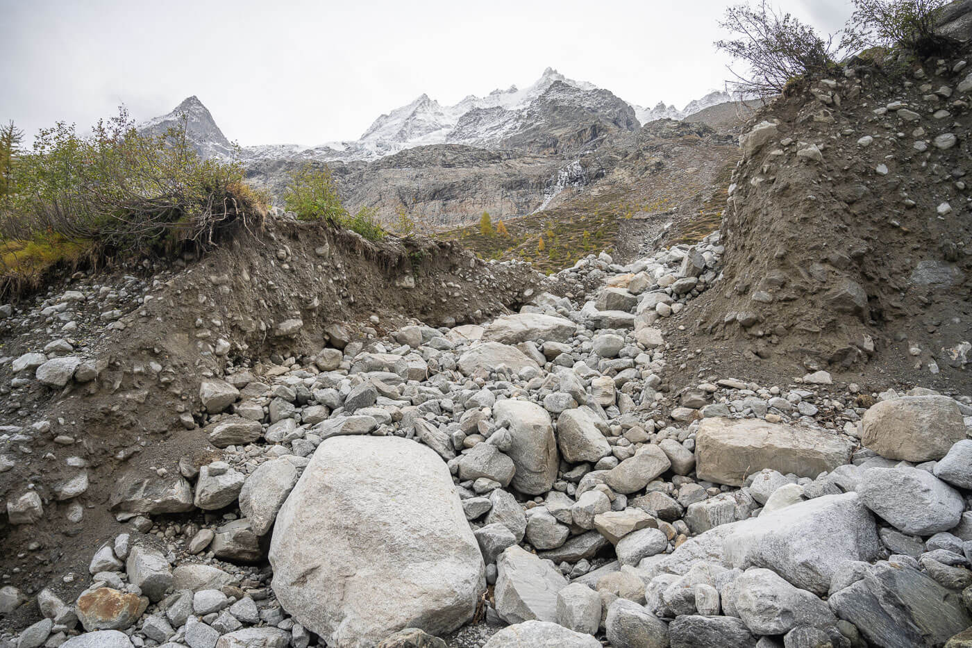 Aftermath of a landslide near Cogne in Val d'Aosta