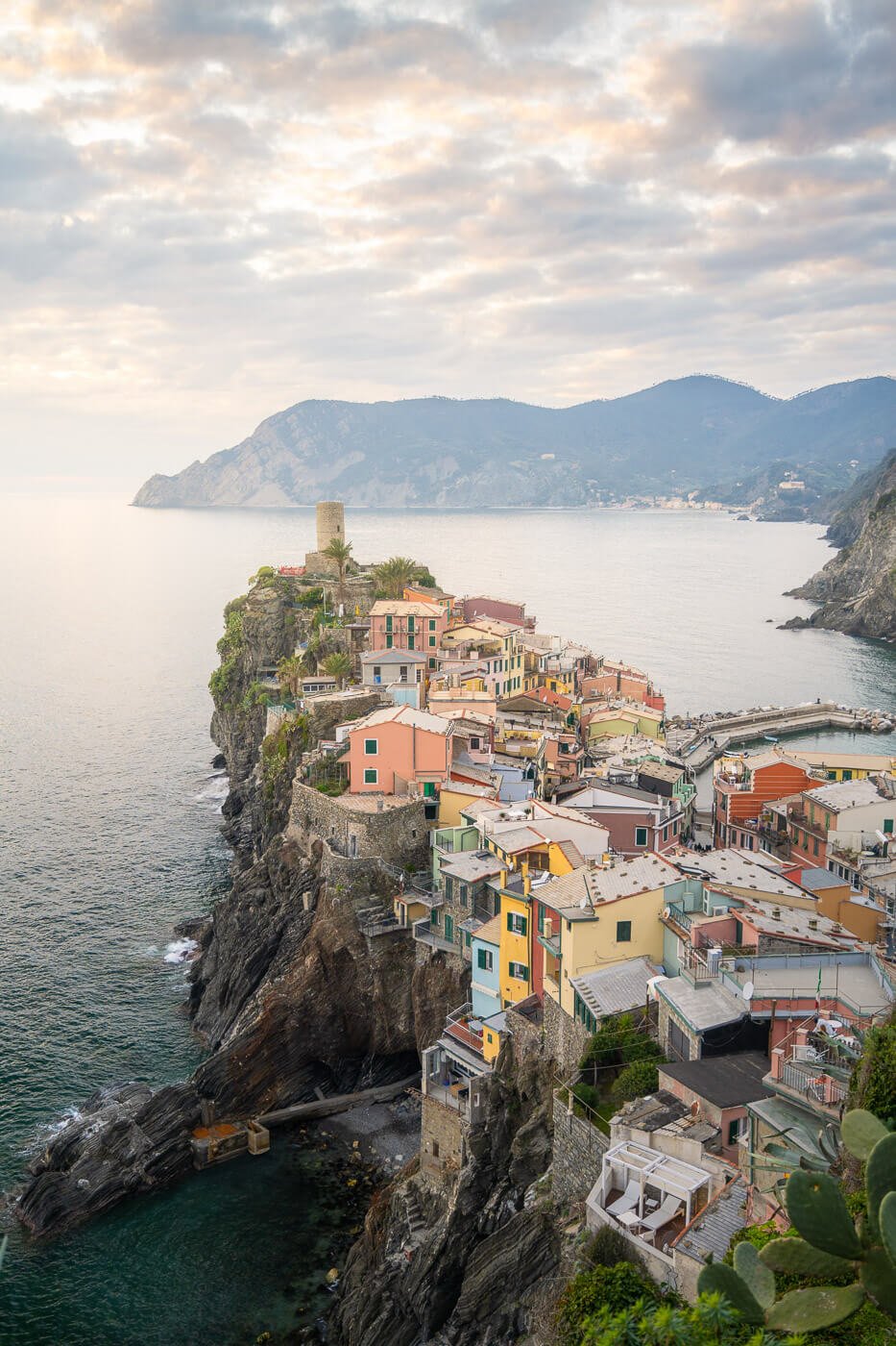 View of Vernazza in Le cinque terre at Sunset