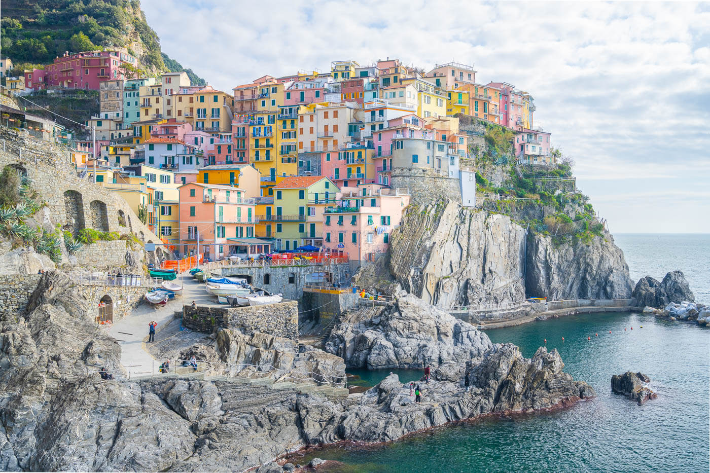 View of Manarola in Italy, a village in le cinque terre and hiking destination.