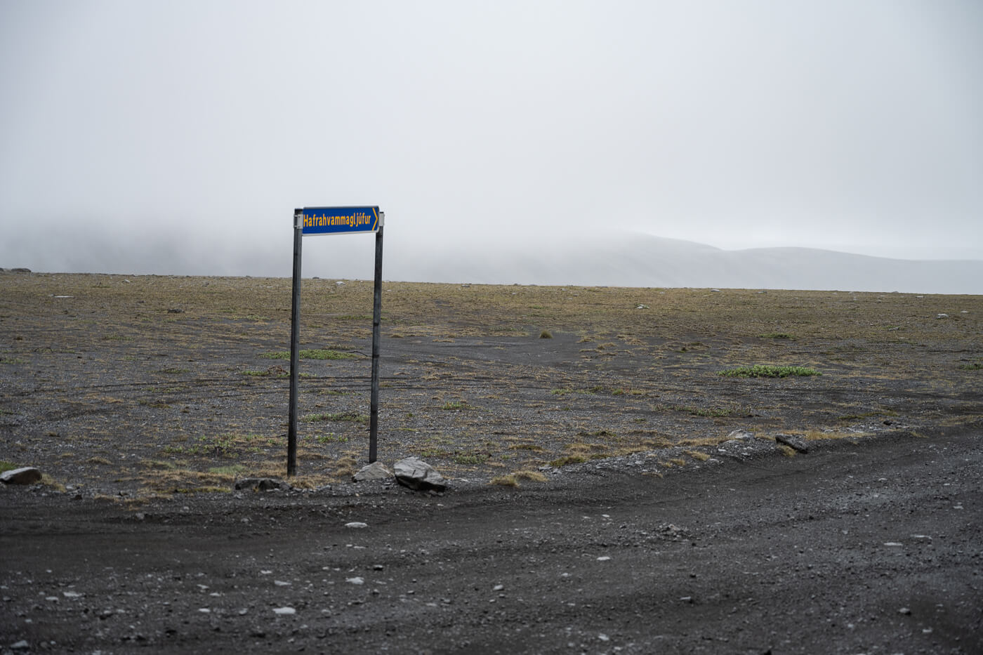Hafrahvammagljufur road isgn in the highlands