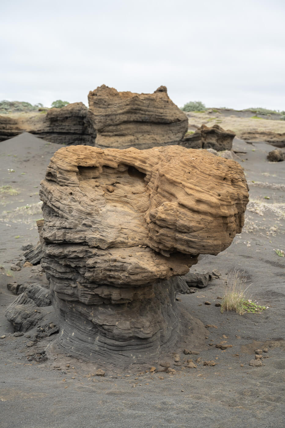 Strange rock formations on the trail in Ásbyrgi 
