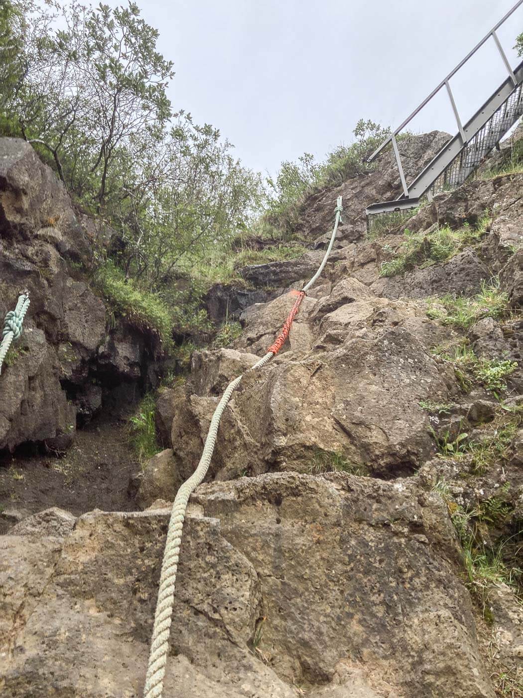 Rope on a cliff face.