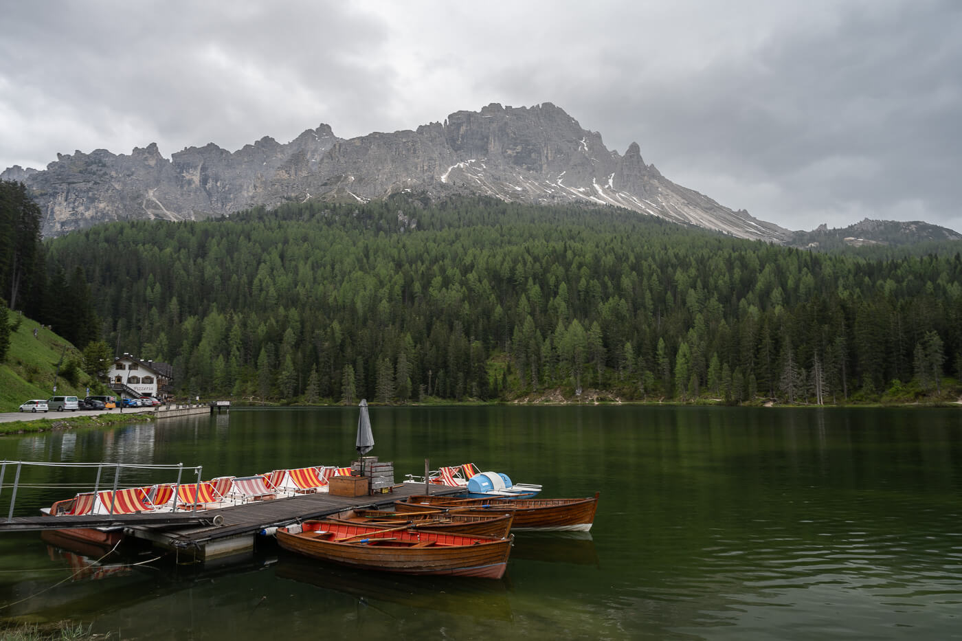 Boats for rent at Misurina Lake in the Dolomites.