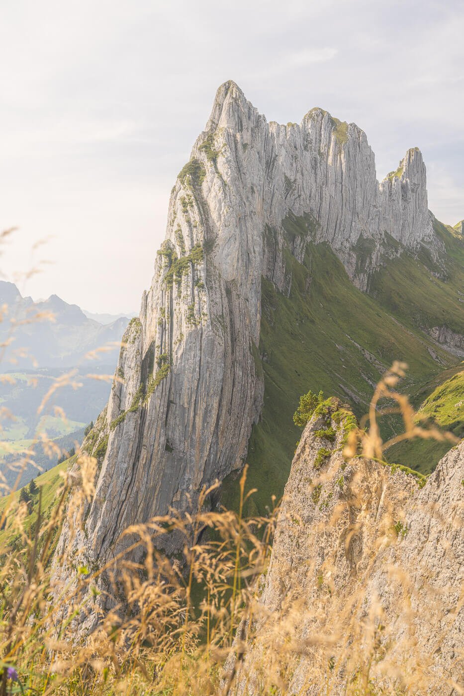 View of the mountain Chrüzberg or Kreuzberge, in the early morning light, on the loop hike from Saxer Lücke, Fählensee and Hoher Kasten.