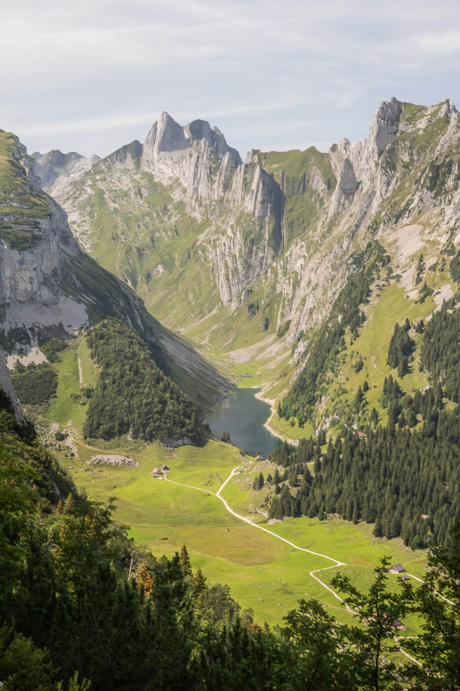 View of the Alpstein landscape around Fahlensee and Hoher Kasten from a trail you can only hike to.