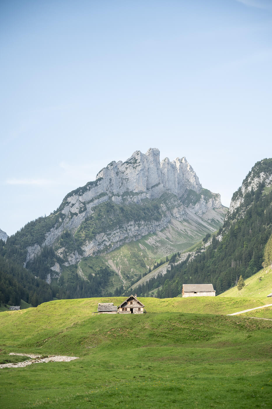 View of the Alpstein mountains on the hike to Fahlensee.