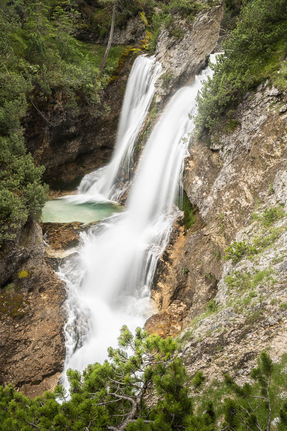Double waterfall in the Dolomites.