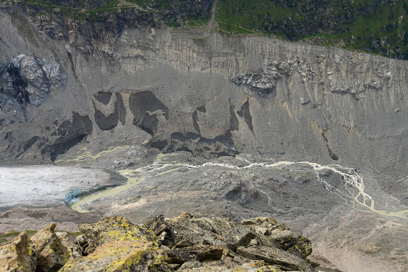 Morteratsch glacier front viewed from Munt Pers.