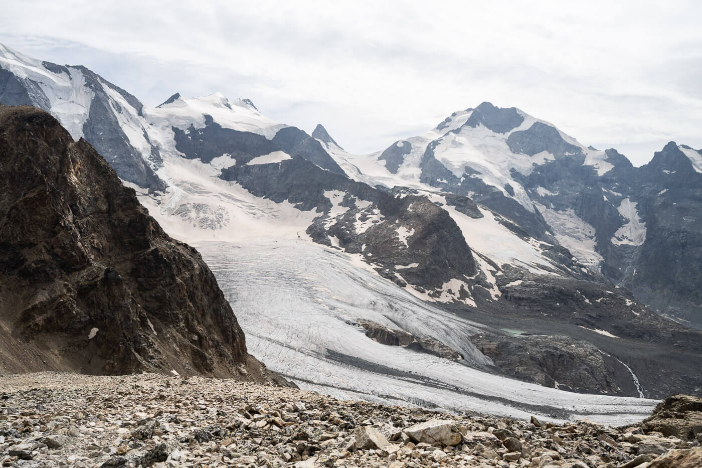 View from Sass Queder above diavolezza, a mountain you can hike to where there is the highes grill in Europe