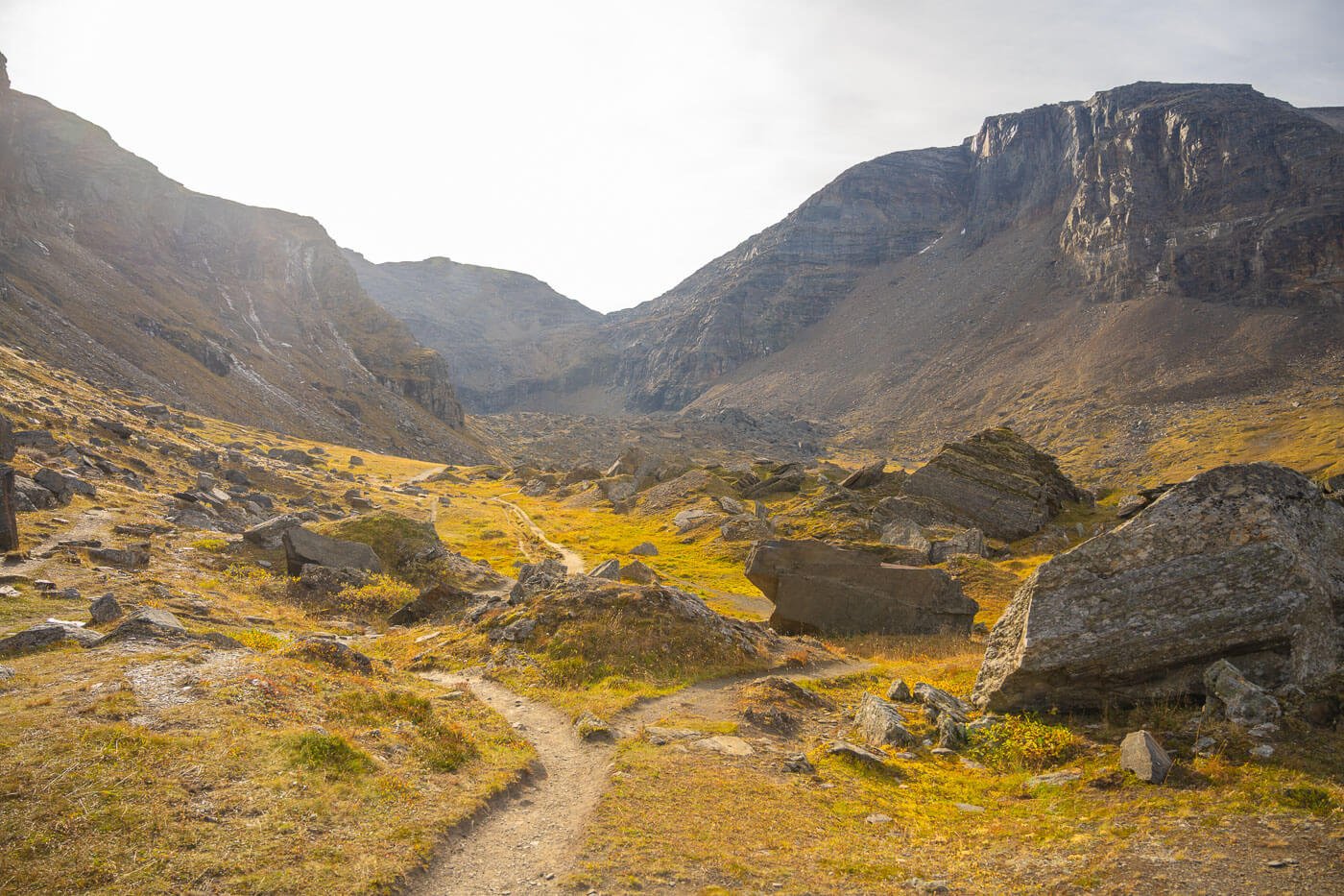primordial landscape with giant cliffs and boulders in Swedish lapland