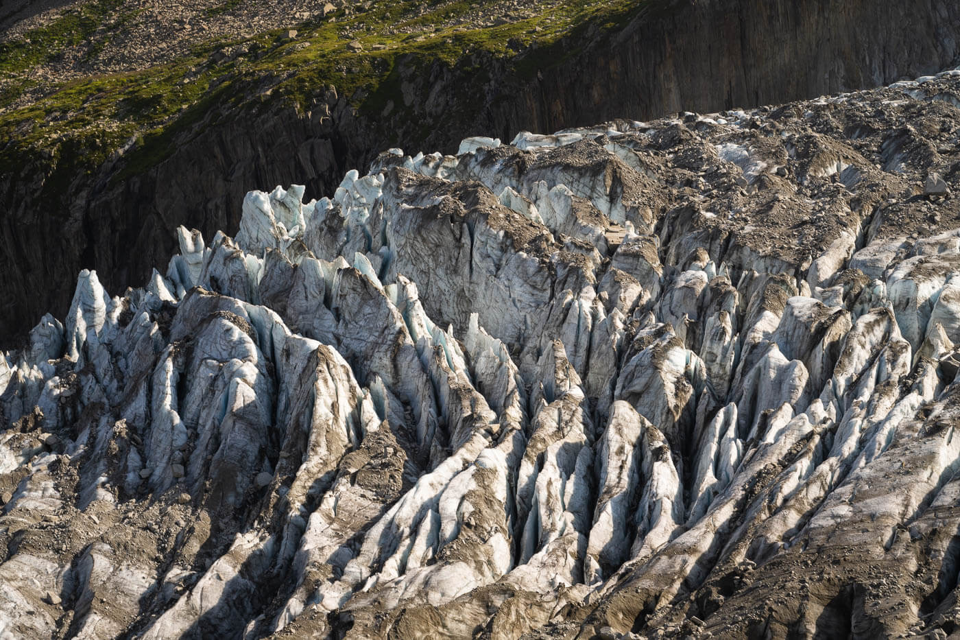 glacier seracs in the mont blanc massif viewed from above