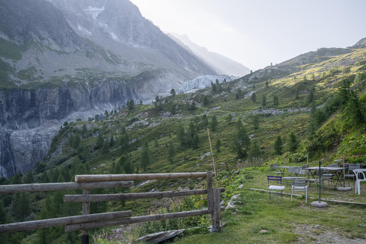 Argentiere glacier view from Chalet Refuge de Lognan