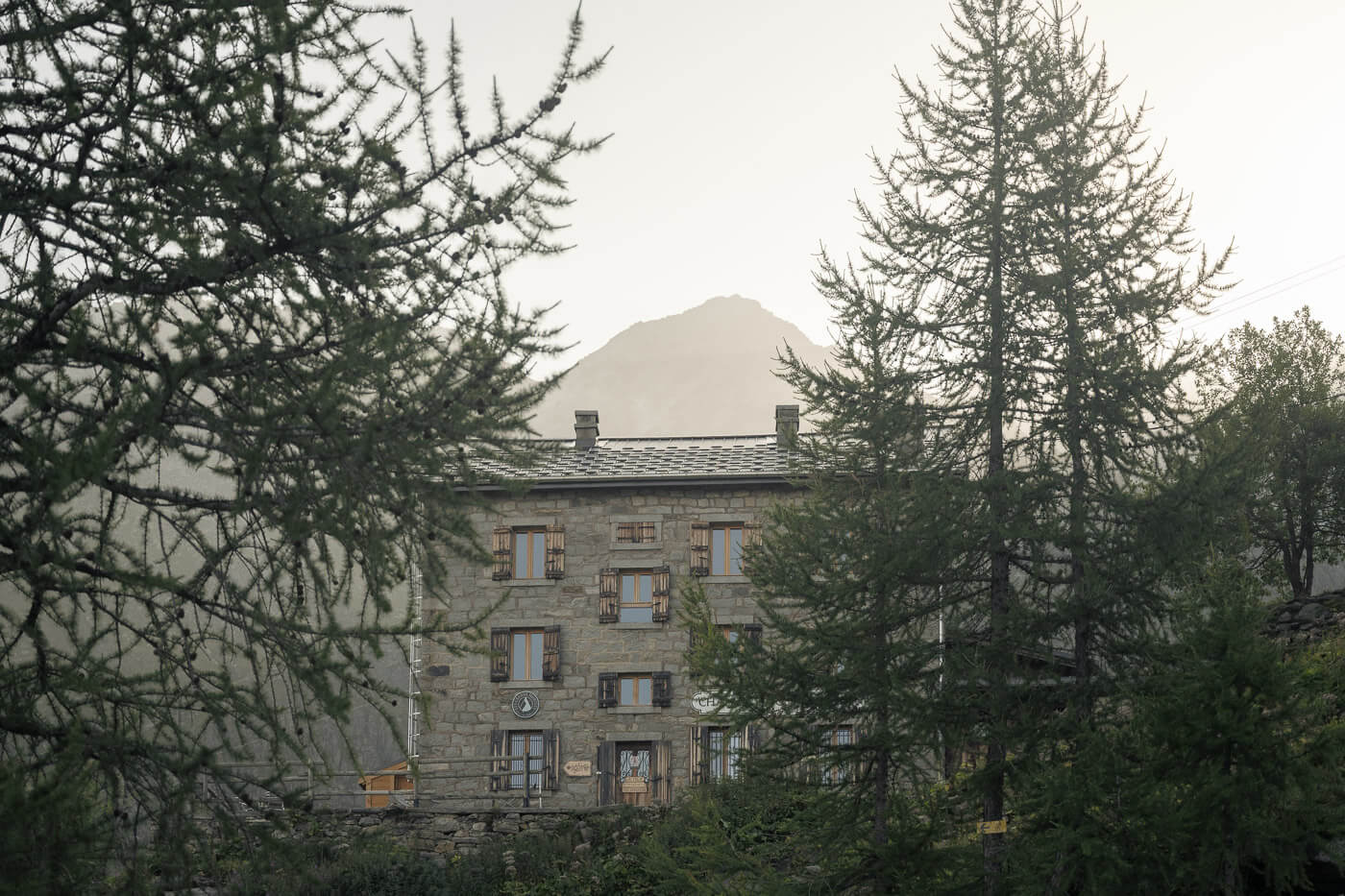 Chalet Refuge de Lognan with early morning backlight.